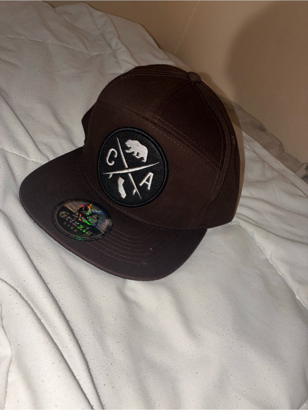 Brown Snapback Hat with Round CA Patch